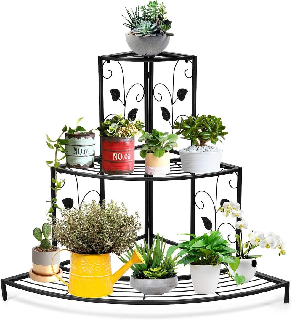 Giantex 3 Tiers Corner Shelf Metal Plant Stand, Stair-Step Style Flower Pot Display, Ladder Plant Display Rack, Quarter Round Plant Shelf for Indoor Outdoor Use Giantex 3 Tiers Corner Shelf Metal Plant Stand, Stair-Step Style Flower Pot Display, Ladder Plant Display Rack, Quarter Round Plant Shelf for Indoor Outdoor Use