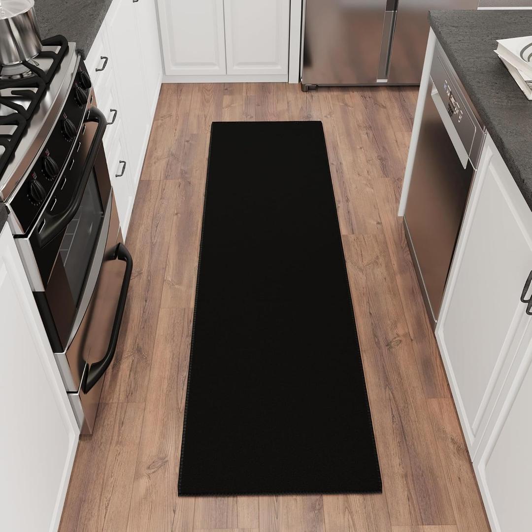 Ottomanson Hallway Runner Rug – Non-Slip Low Pile Carpet Runner for Entryway, Stain Resistant & Easy to Clean, Solid Black, 1'10.5" x 8'