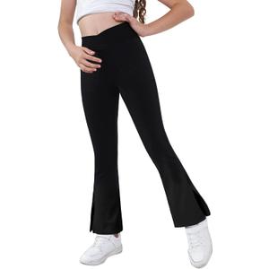 Teen Girls Bootcut Yoga Pants Kids Active Crossover Split Hem Flare Leggings with Pockets