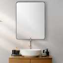 ANDY STAR Wall Mirror for Bathroom, 30x36 Matte Black Bathroom Mirror, Modern Stainless Steel Metal Frame Rounded Corner Rectangle Mirror for Vanity