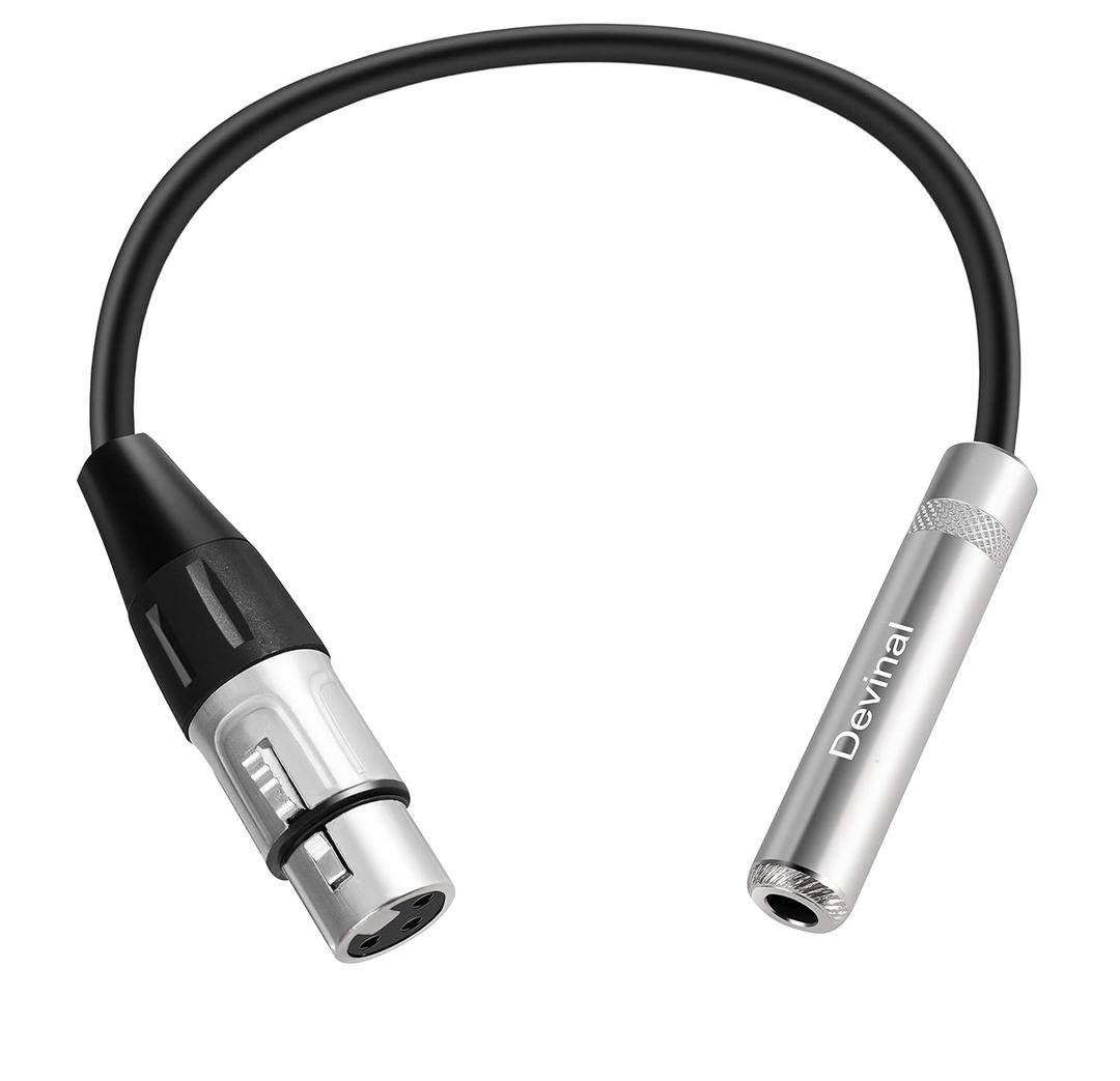 Devinal XLR Female to 1/4" Female calbe, XLR Jack to 6.35mm TS/TRS Quarter inch Audio Adapter Cord Connector Converter Metal Construction 1 feet (30 cm)