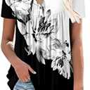 ROSELINLIN Women's Short Sleeve Shirts Floral Summer Tops Loose Fit for Leggings, XXL