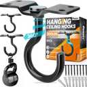 [UPGRADED] 2Pcs 200LBS Rotatable Ceiling Hooks with 4 Screw Points Base, Wall Mount Metal Hanger Black Ceiling Hook for Hanging Plant, Bird Feeder, Lights, Bed Canopy, Wind Chime, Indoor Outdoor Decor