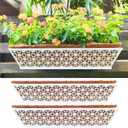 LaLaGreen Window Boxes Planters for Outdoor Plants (2 Pack, 24 Inch) White Metal Rectangular Wall Planter with Coco Liner, Horse Trough Deck Hanging Railing Plant Holder Modern Balcony Patio Fence