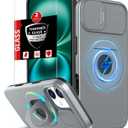 FRLMOOES for iPhone 16 Plus Case Magnetic Compatible with MagSafe Wireless Charging,with 2 Screen Protector,Built-in 360Kickstand Ring+Camera Cover Anti-Scratch Shockproof Heavy Duty Protection Grey (Gray)