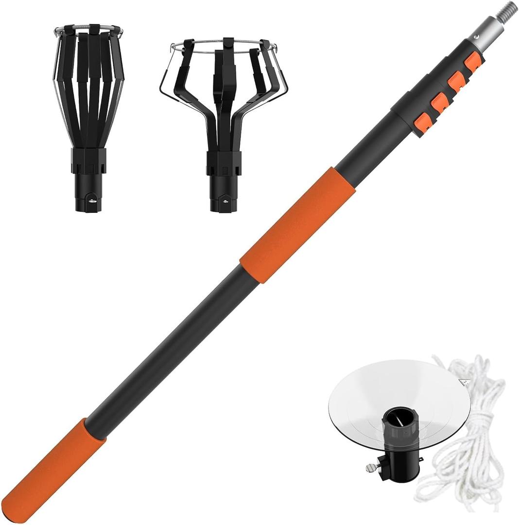 Buyplus 26FT Reach Light Bulb Changer for High Ceilings with 5-20FT Telescopic Extension Pole, Easy Flip-Tab Lock Bulb Changing Pole Extension with Basket and Suction Cup for Recessed Lights