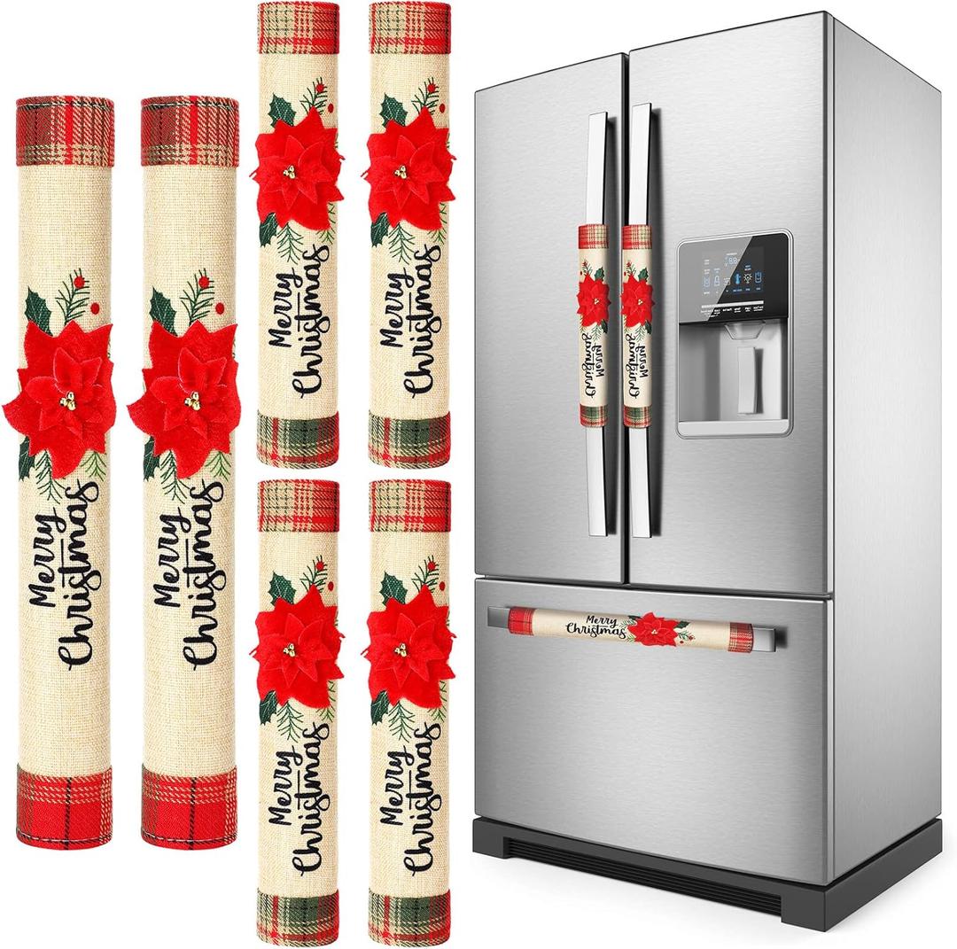 Patelai 6pcs Christmas Refrigerator Door Handle Covers Set Fridge Handle Protectors Microwave Refrigerator Handle Covers for Xmas Kitchen Party Decorations(Flower)