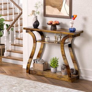 Wood Console Table, 3-Tier Accent Sofa Table (Rustic Brown) Table, 47.3" L x 11.4" W x 32" H