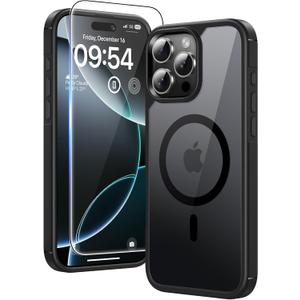 TAURI 3 in 1 for iPhone 16 Pro Case, Compatible with MagSafe [Not-Yellowing] with 2X Screen Protectors, Military-Grade Protection, Slim Magnetic Phone Case for iPhone 16 Pro 6.3", Black