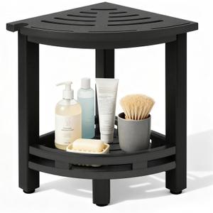 HDPE Corner Shower Stool for Shaving Legs, Waterproof Shower Stool with Storage Shelf for Bathroom, Black
