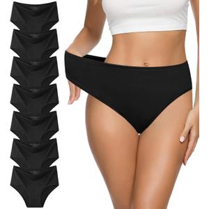 J-pone Underwear Women Pack High Waisted Bikini Panties Women's Underwear Cheeky Breathable Hipster Panties Multi Pack (Large, 7 Pack Black)