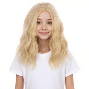 Kids Blonde Wig Child Short Curly Wavy Wig Girls Golden Blonde Wigs Side Part Blond Bob Wigs