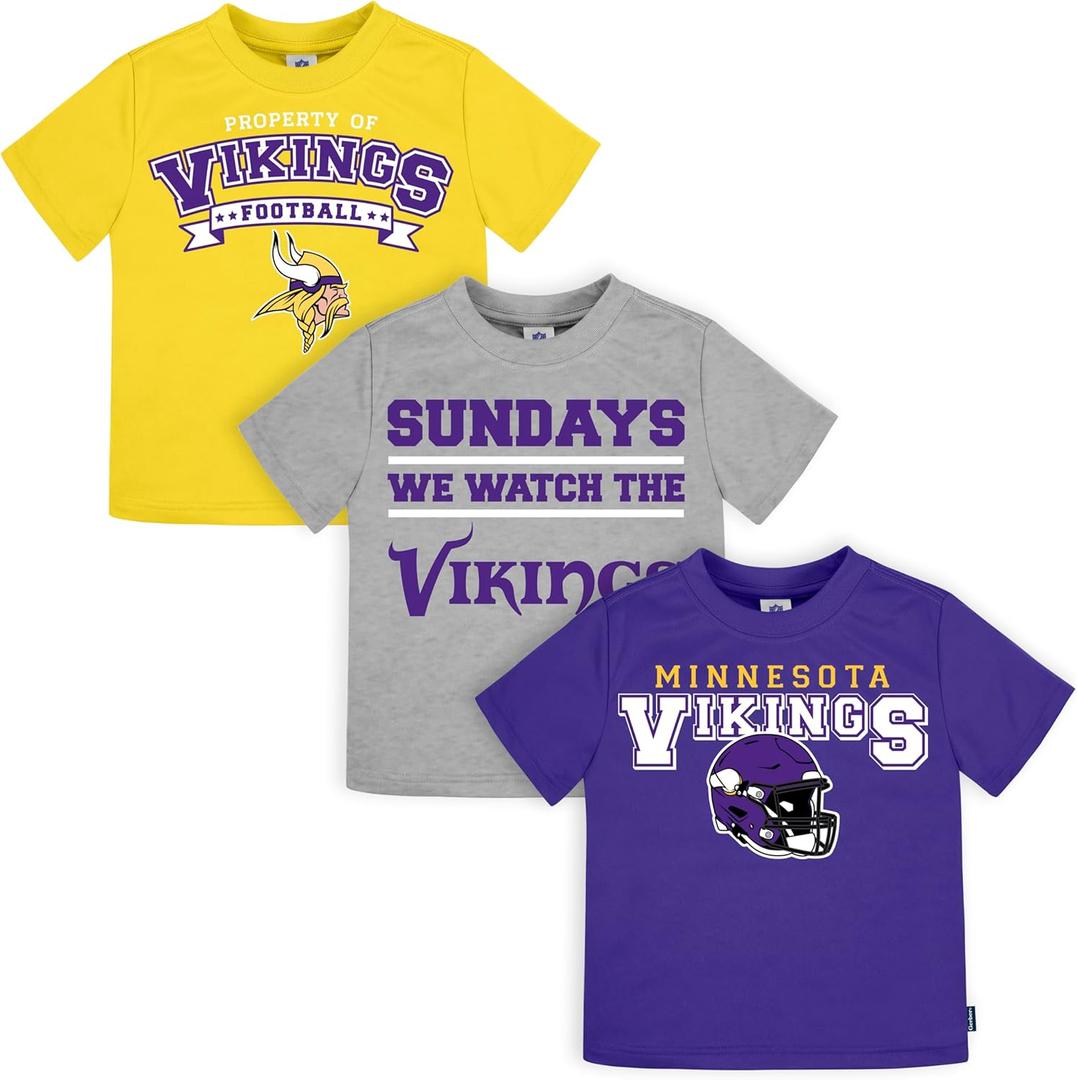 Gerber NFL Unisex-Baby NFL Short Sleeve Team Fan Tee Shirt, Pack of 3 (Vikings), 3T