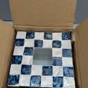 5.7" Square Tissue Box Cover, Handmade Checkered Cube Tissue Box Cover with Capiz Shells, Decorative Tissue Holder for Living Room, Bathroom, Bedroom or Office (Navy Blue)