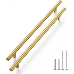 Haliwu 10 Pack Cabinet Handles Brass Gold Cabinet Pulls 10 Inch Hole Center Drawer Pulls Modern Bar Dresser Handles for Bathroom Kitchen Bedroom