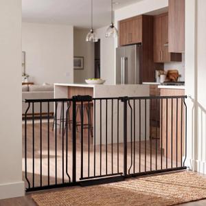 Extra Wide Baby Gate 71.5-76.3" Dog Gate for Doorways, Pressure Mounted No Drill Safety Gate for Kitchen, Hallways, Black Metal Pet Gate for Dogs