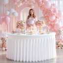 Wish Care White Tulle Tablecloth 48 Inch Spandex Elastic Round Table Cloths Ruffle Tutu Tulle Skirt 4ft Wrinkle Free Stretch Fitted Round Table Cover for Wedding Birthday Party Banquet Cake Events