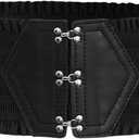 Verdusa Women's Renaissance Corset Belt Elastic Waist Waistband Wide Ruffle Belts (suit waist size:25.6-29.5", Black)