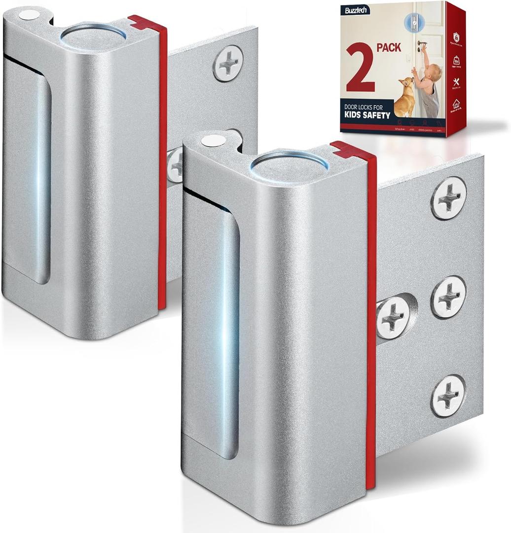 2 Pack Safety Locks for Kids, Home Security Reinforcement Lock, Premium Aluminum Child Proof for Outswing Doors, High Security Front Door Child Safety Lock - Silver