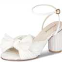 MUCCCUTE Women's Bow Knot Heeled Sandals Ankle Buckle Strap Chunky Heels, size 7