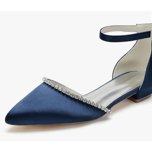 Women Pointed Toe Wedding Pumps Beaded Satin Flats Prom Evening Dress Flat Shoes 7