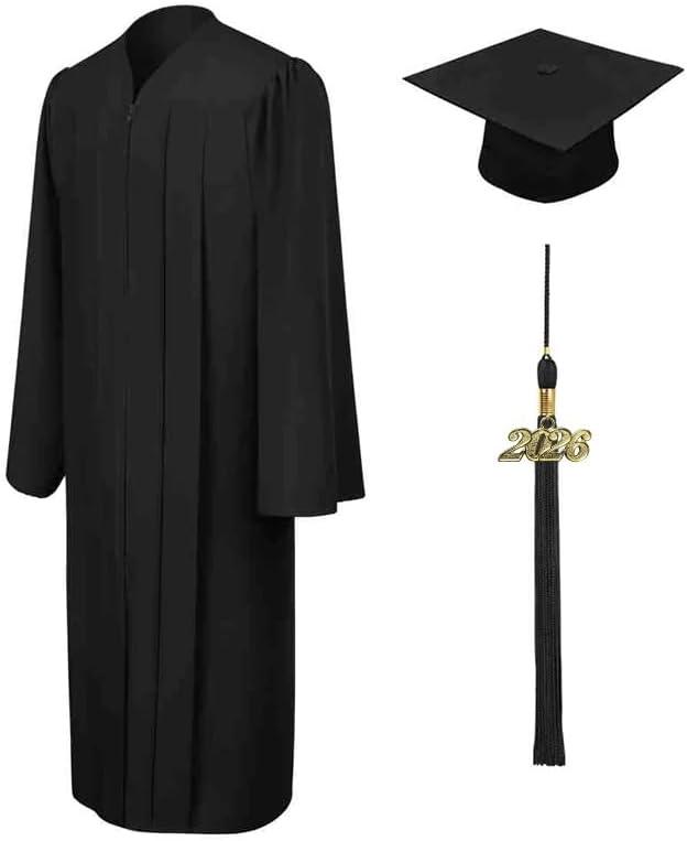 CLERKMANS Unisex Matte Graduation Cap Gown Tassel Package, High School and University (57XL (6'0"-6'2"), Black)