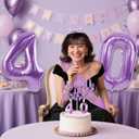 40th Birthday Decorations for Women Purple with 40th Birthday Sash and Crown, Cake Topper and Candles, Number Balloons, 40 Year Old Gifts for Women