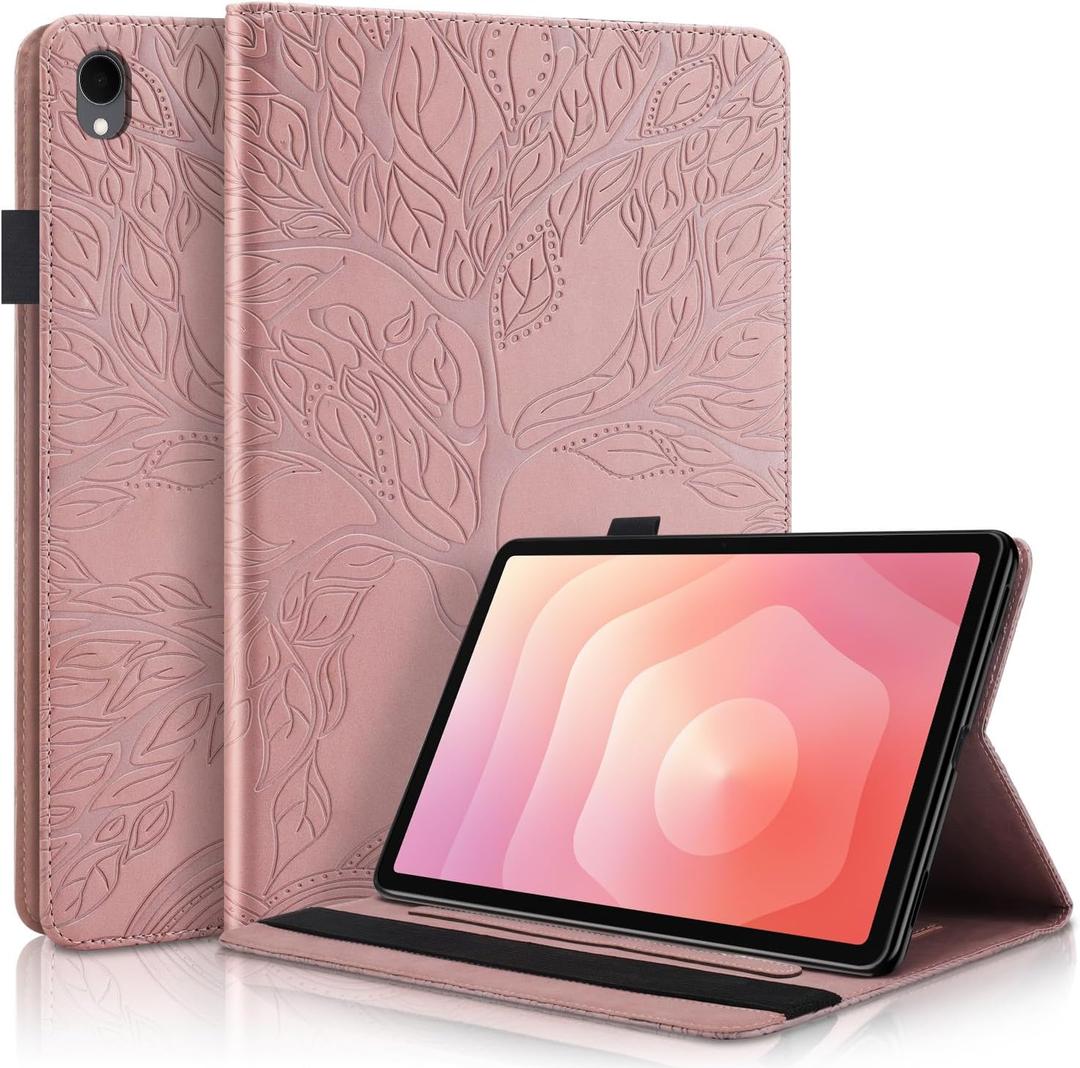 Flip Case for Samsung Galaxy Tab S11 2025 11 Inch(SM-X736B/SM-X730), PU Leather Folio Cover Multi-Angle Stand with Elastic Band & Card Holder-Rose Gold