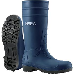 HISEA Men's Steel Toe Rain Boots PVC Rubber Boots, Waterproof Garden Fishing Outdoor Work Boots, Durable Slip Resistant Knee Boots for Agriculture and Industrial Working (10, Black)