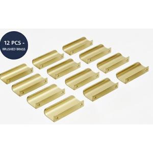 Ravinte 12 Pack Finger Pulls for Cabinets - 64mm/2.52in Hole Center Tab Handle - Gold Edge Pulls Concealed Handles for Kitchen Drawer - 80mm/3.15in Length