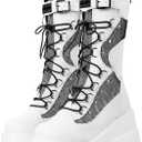 mikarka Womens Holographic Platform Mid Calf Combat Boots Lace Up Wedge Heel Studded Goth Knee High Boots, 39