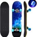 Skateboards with Colorful Flashing Wheels for Beginners,Kids,Teens,Adults, Complete Standard Skate Boards 7 Layer Maple Deck Concave Skateboard