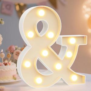Ampersand Symbol Marquee Letter Lights Alphabet Light Up Sign for Wedding Home Party Bar Decoration, Warm White 