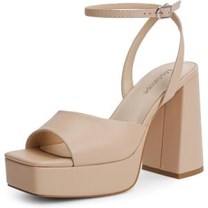 Modatope Platform Heels for Women Platform Sandals Womens Chunky Heel Open Toe Pumps Ankle Strap Womens Wedding Party Pumps Shoes (8)