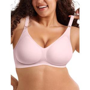 LetsJoli Push Up Seamless Bras for Women No Underwire Support and Lift V Neck Wireless Full Coverage Bralettes Everyday Bras (Pink, S)
