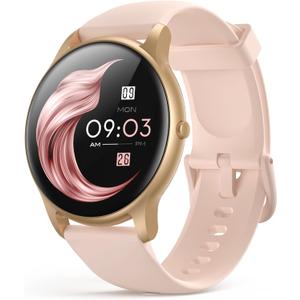 AGPTEK Smart Watch for Women, 5ATM Waterproof Smartwatch for Android and iOS Phones, Fitness Tracker Watch with 100+ Sports Modes, Heart Rate Monitor Pedometer Sleep Monitor, Pink (Rose gold case with pink band)