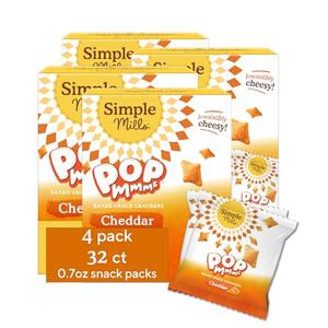 Simple Mills Pop Mmms Cheddar Baked Snack Pack Crackers, Healthy Snacks for Kids, Individual Packs, Gluten Free, 8 Ct (Pack of 4)Exp 1/31/2026