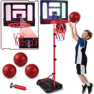 Basketball Hoop for Kids 3 4 5 6 7 8 Years Old, Electronic Basketball Goal with Adjustable Stand, 7 LED Lights & Scoreboard, Indoor Outdoor Sports Toy, Birthday for Kids Boys Ages 3-12