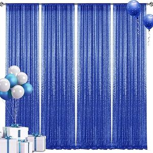 2×8FT-4PCS Royal Blue Sequin Backdrop Curtains Panels, Photography Backdrop Glitter Curtains Fabric Background for Christmas Wedding Party Decor