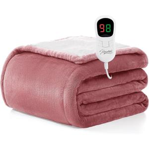 Homemate Heated Blanket Electric Throw - 50"x60" Heating Blanket Throw 1/2/4/6/8 Hours Auto-Off 10 Heat Level Over-Heat Protection Flannel Sherpa ETL Certification