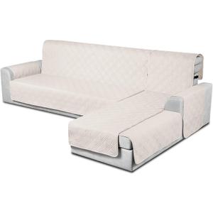 TAOCOCO 100% Waterproof Sectional Couch Covers L Shaped Sofa Covers 3pcs Chaise Lounge Cover for Pet Kids, Reversible Couch Covers for Sectional Sofa Ottoman with Elastic Straps(X-Large, Cream)