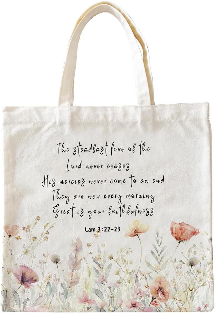 Christian Tote Bags, Canvas Tote Bag for Women, Christian Gifts for Women Faith, Bible Tote Bag, Bible Stuff, The Steadfast Love of The Lord Never Ends, Reusable Grocery Bags