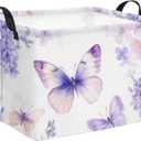Rectangular Kids Storage Basket Baby Storage Basket with Handles for Home Kitchen Boys and Girls Cute Toy Storage Bin Organizer Shelf Book Room Decor(Purple Butterfly)