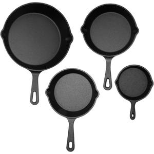 4 Pack Mini Cast Iron Skillet with Double Drip 4'',8'',6'',5.5'' Pre-Seasoned Cast Iron Skillet Set Small Frying Pans for Stove, Oven, Grill Safe, Indoor and Outdoor Use, Non-Stick(4Pack)