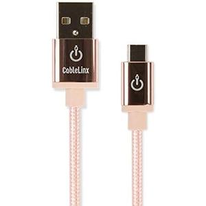 CableLinx Elite 8" Micro to USB-A Charge & Sync Braided Cable for ChargeHub - Compatible with Samsung Tablets, Kindle Fire Charger, Micro USB Devices (Rose Gold)