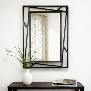 Rectangular Wall Mirror, 28''X20'' Matte Black Metal Framed Farmhouse Bathroom Mirrors for Bedroom Entryway Living Room, Hang Horizontally or Vertically