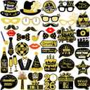 42Pcs New Years Eve Photo Booth Props 2026 New Year Photo Booth Props 2026 Nye for Happy New Year 2026 Party Decorations (Black and Gold)
