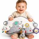 Tummy Time Activity Toy with 3 Detachable Sensory Toys | Baby Tummy Time Pillow for Infants 0-9 Months | Soft Breathable Tummy time Wedge Pillow with Rattle, Crinkle & Teether Toys (Safari Animals)