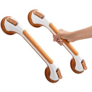 TAILI Grab Bars for Bathtubs and Showers 2 Pack Suction Grab Bar, Heavy Duty Shower Handle Removable Bath Handrails for Seniors and Elderly, Bathroom Safety Grip No Drilling Waterproof,Wood Grain (16.8")