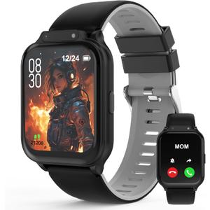 Smart Watch for Kids 1.85" with Fitness Tracker, Sleep Monitor, 22/100+ Sport Modes, DIY Dial, IP68 Waterproof, Step Counter, Heart Rate, Camera, with/Without APP, Gift for 3-12 Years Old Boys Girls (Black)